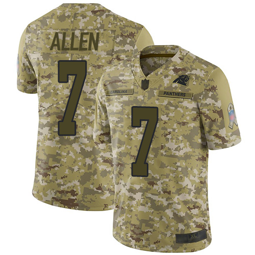 Nike Carolina Panthers 7 Kyle Allen Camo Mens Stitched NFL Limited 2018 Salute To Service Jersey Mens