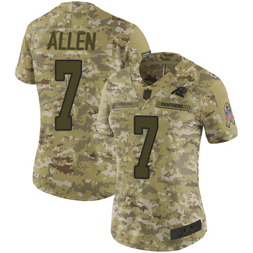 Nike Carolina Panthers 7 Kyle Allen Camo Womens Stitched NFL Limited 2018 Salute to Service Jersey Womens