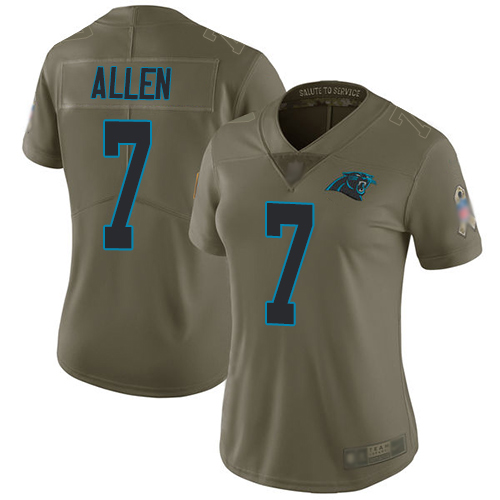 Nike Carolina Panthers 7 Kyle Allen Olive Womens Stitched NFL Limited 2017 Salute to Service Jersey Womens