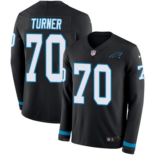 Nike Carolina Panthers 70 Trai Turner Black Team Color Mens Stitched NFL Limited Therma Long Sleeve Jersey Mens