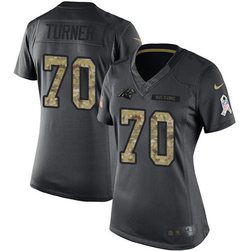 Nike Carolina Panthers 70 Trai Turner Black Womens Stitched NFL Limited 2016 Salute to Service Jersey Womens