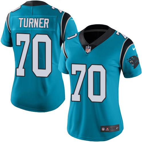 Nike Carolina Panthers 70 Trai Turner Blue Alternate Womens Stitched NFL Vapor Untouchable Limited Jersey Womens